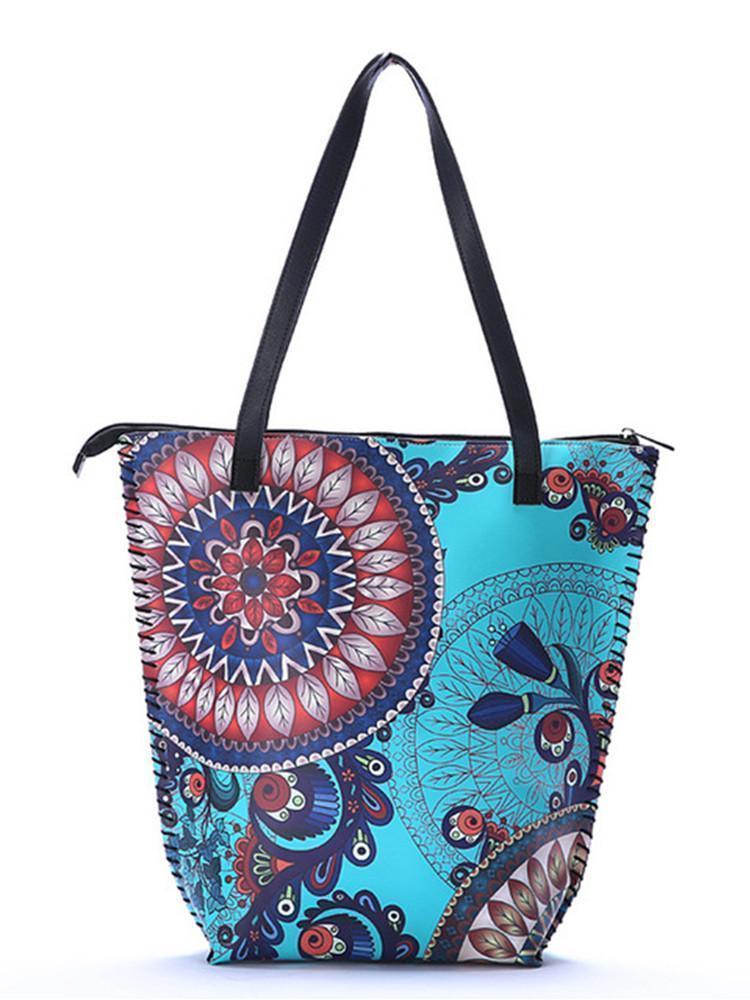 Vintage Women Mandala Flower Shopping Bag Large Capacity Pouch Tote With Handle
