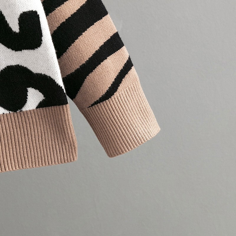 Zebra And Leopard Print Patchwork Sweater