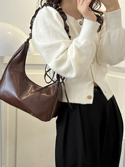 Geometric Pleated Solid Color Zipper Handbags