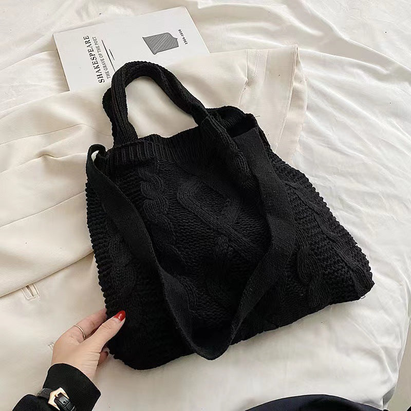 Crochet Tote Bag Checkerboard Knit Bag