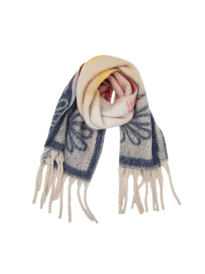 Scarvii - Tassel Scarf with Big Flower Jacquard Scarf
