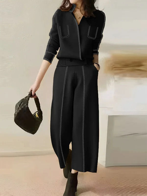 Long Sleeves Loose Split-Joint V-Neck T-Shirts