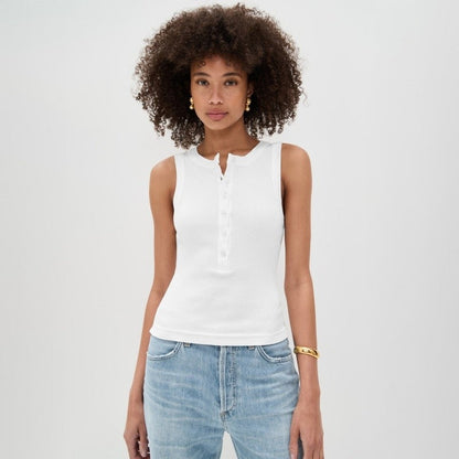 Round Neck Button Ribbed Sleeveless Vest