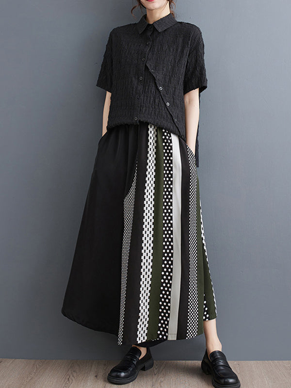High Waisted Loose Asymmetric Elasticity Printed Split-Joint Pants Trousers
