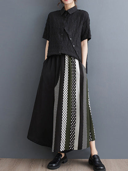 High Waisted Loose Asymmetric Elasticity Printed Split-Joint Pants Trousers