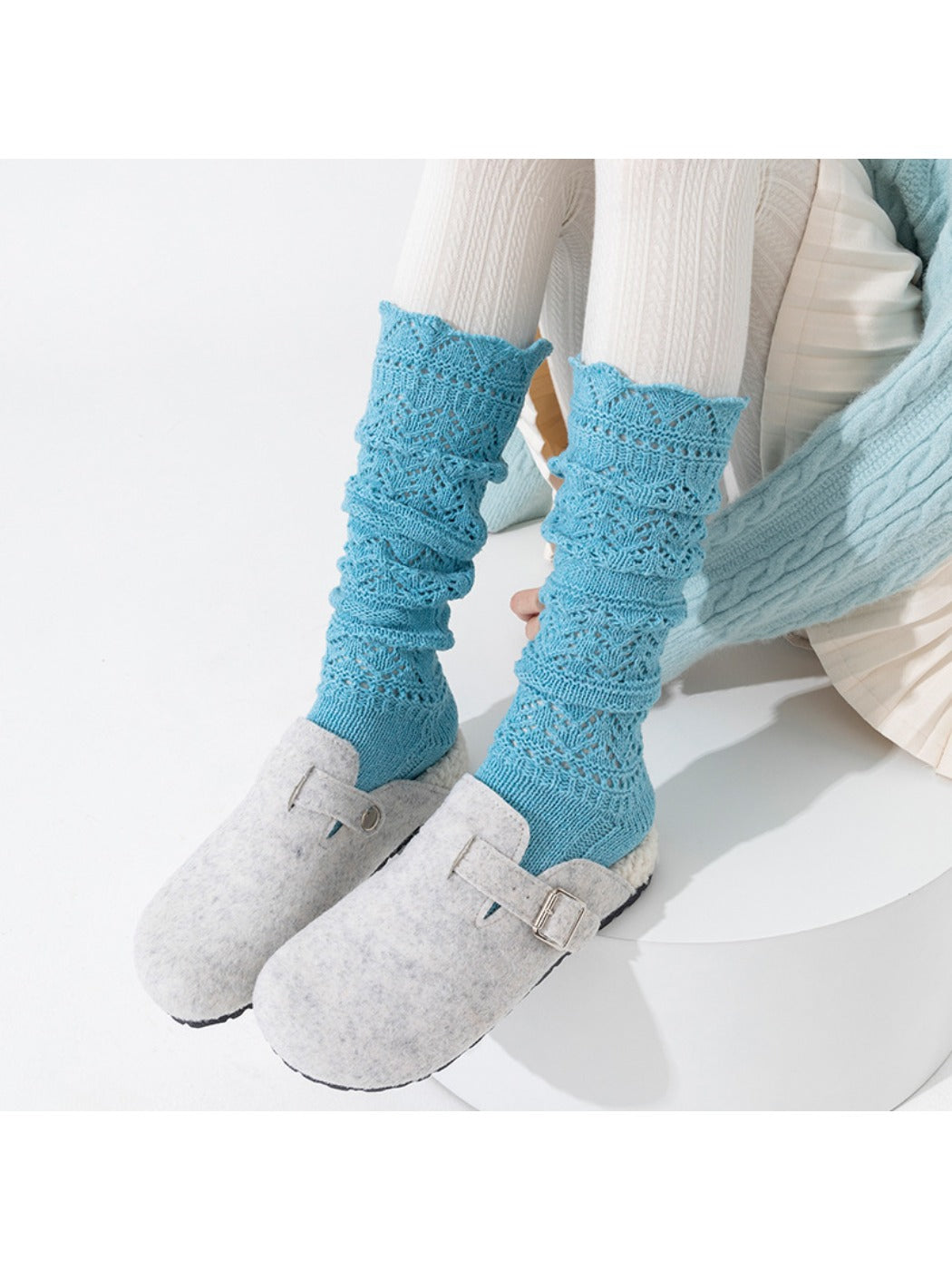 Rufia - Vintage-inspired Knit Socks with Embossed Openwork