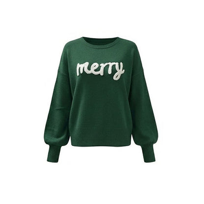 Knitted Graphic Round Neck Merry Pullover Sweater