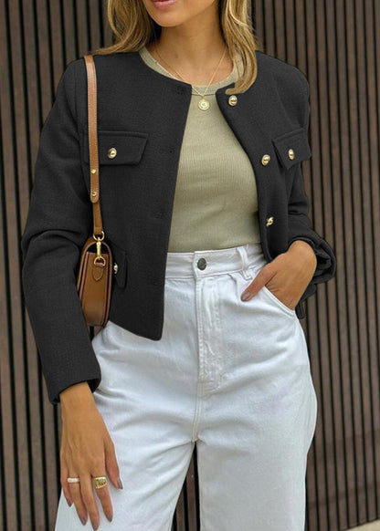 Tweed Cropped Jacket With Gold Button Accents