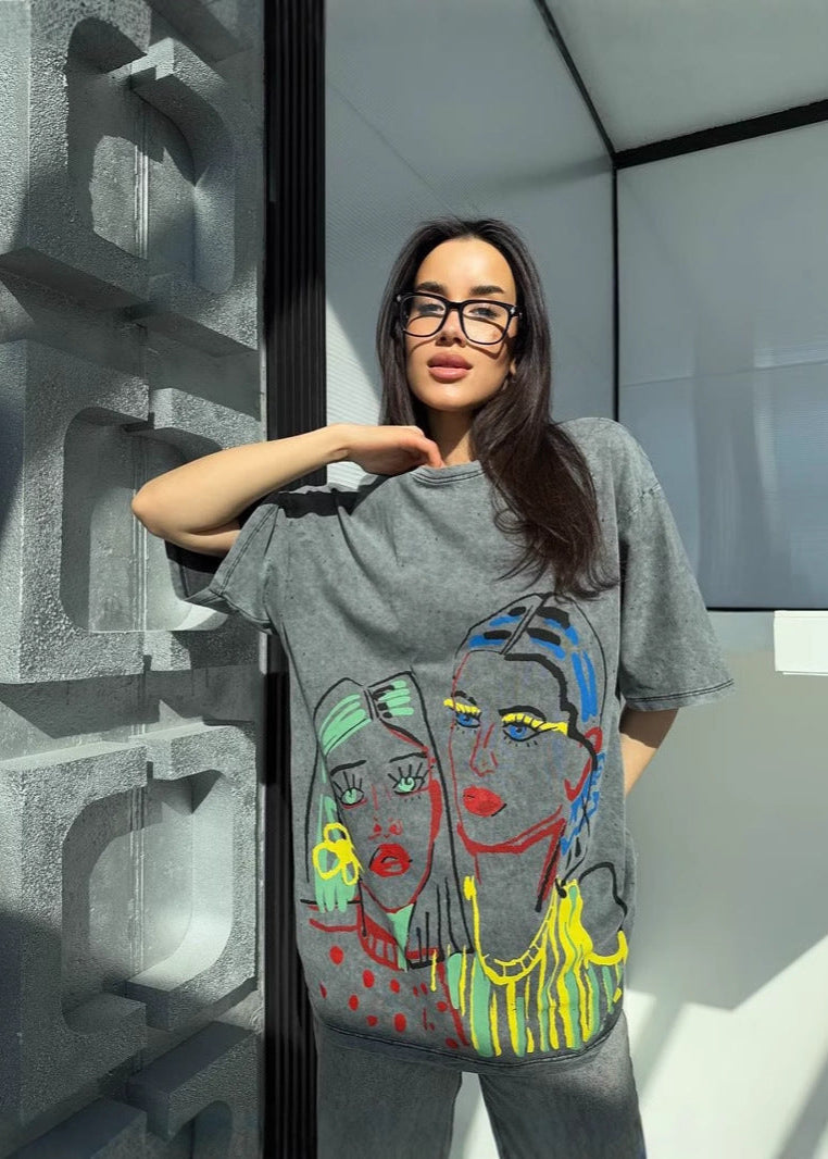 Oversized Cotton T-Shirt With Artistic Print
