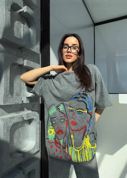 Oversized Cotton T-Shirt With Artistic Print