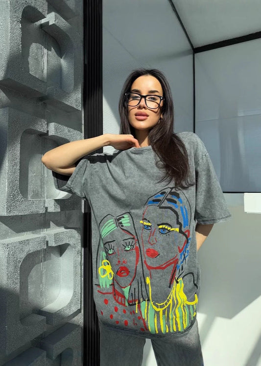 Oversized Cotton T-Shirt With Artistic Print