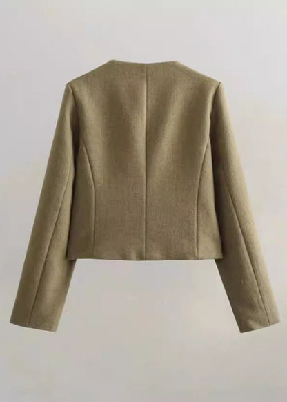 Tweed Cropped Jacket With Gold Button Accents