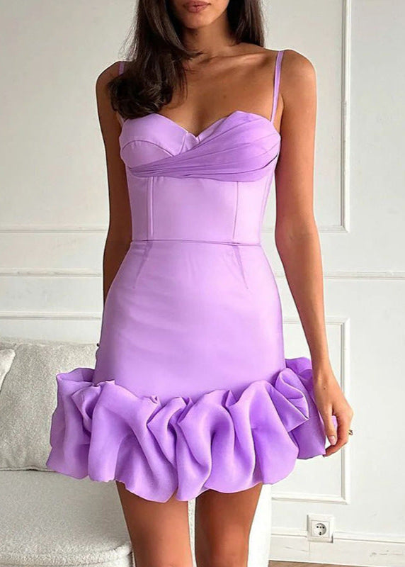 Corset Mini Dress In Smooth Fabric With Ruffle Hem