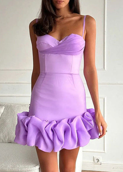 Corset Mini Dress In Smooth Fabric With Ruffle Hem