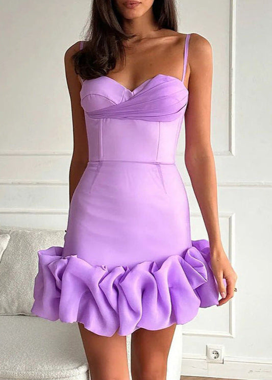 Corset Mini Dress In Smooth Fabric With Ruffle Hem