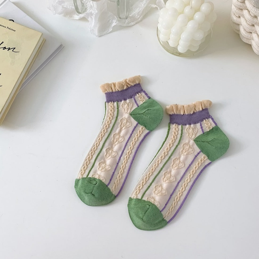 Rufia - Diamond Pattern Floral Ankle Socks