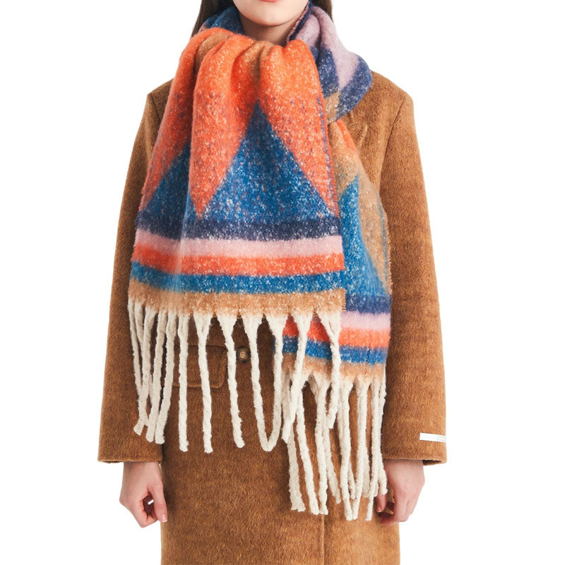 Winter Cozy Tassel Color Block Warm Scarf