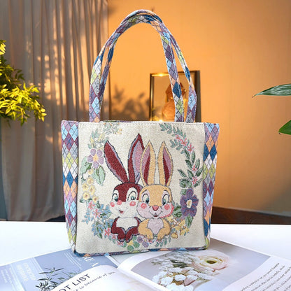 Cosbai - Diamond Pattern Lace Print Canvas Tote Bag