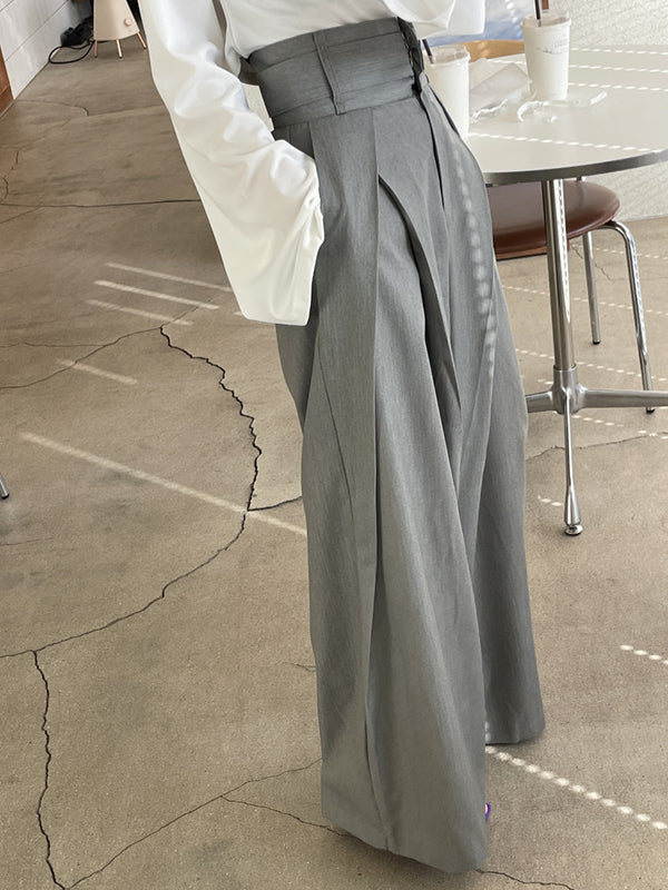 Wide Leg Pockets Solid Color Zipper Casual Pants Bottoms