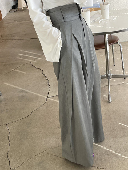 Wide Leg Pockets Solid Color Zipper Casual Pants Bottoms