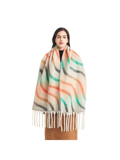 Scarvii - Winter Tassel Scarf with Colorful Wavy Jacquard