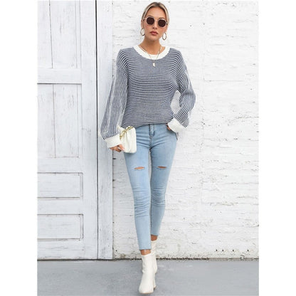Striped Simple Crew Neck Long Sleeve Sweater