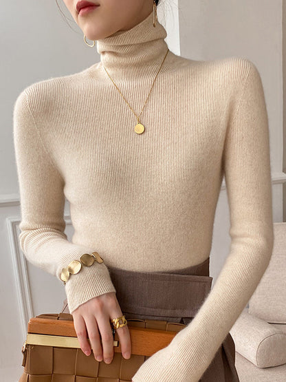 Simple Skinny Solid Color High-Neck Sweater Tops Pullovers