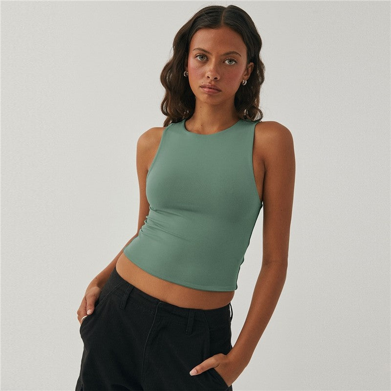 Sleeveless Tight Fit Crew Neck Crop Top