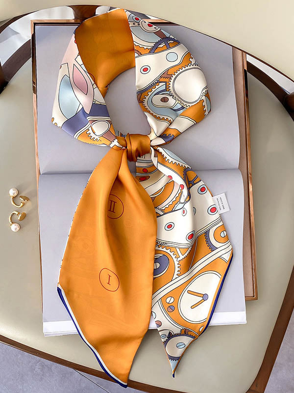 Otiginal Clock Cartoon Printed Silk Scarf