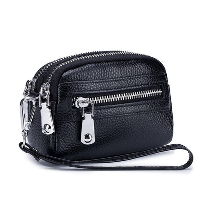 Mini Cowhide Double Zipper Clutch Bag