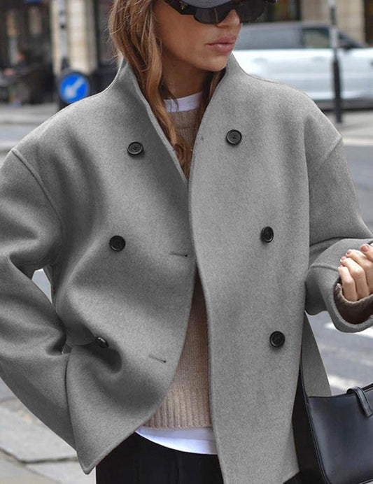 Retro Stand Collar Double Breasted Casual Short Coat