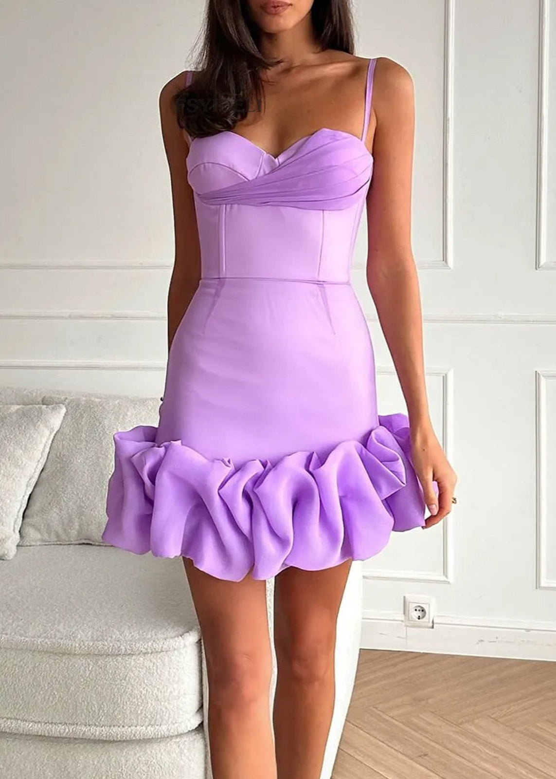 Corset Mini Dress In Smooth Fabric With Ruffle Hem