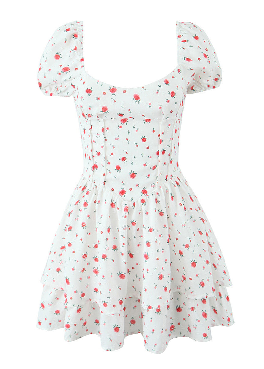 Floral Puff Sleeve Mini Dress Lightweight Fabric