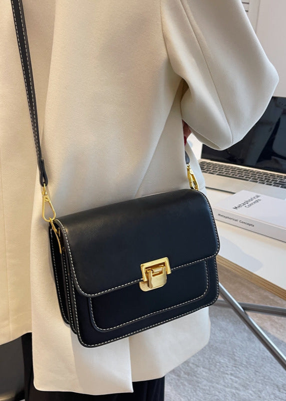 Two Tone Faux Leather Structured Crossbody Bag