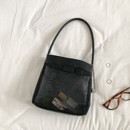 Leather Large Capacity Mesh Shoulder Bag