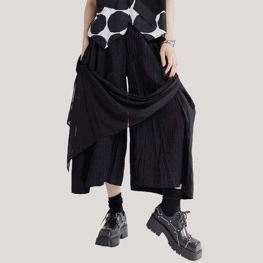 Pleated Asymmetric Skirt Pants