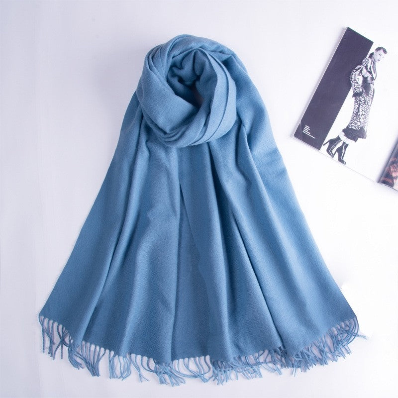 Solid Color Fringed Warm Scarf