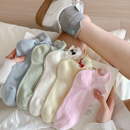 Rufia - Embroidered Bow Bear Low-Cut Socks