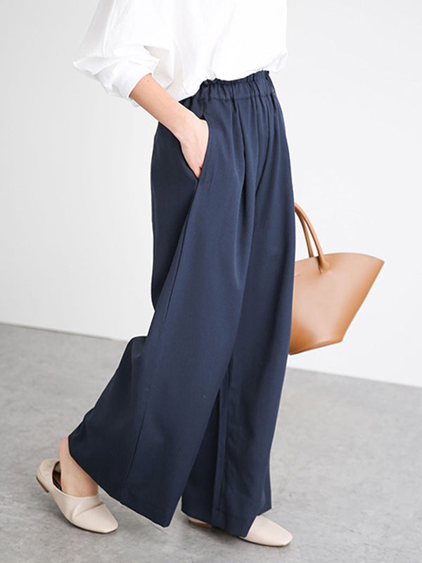 Uraban Simple Solid Color Plus Loose Casual Wide-Leg Pants