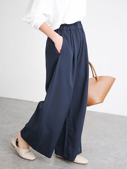 Uraban Simple Solid Color Plus Loose Casual Wide-Leg Pants