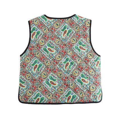 Fashion V-Neck Printed Cotton Vest