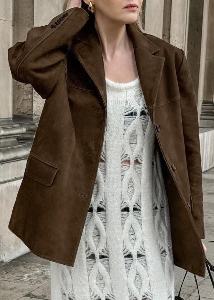 Brushed Velvet Suede Jacket Retro Lapel Style