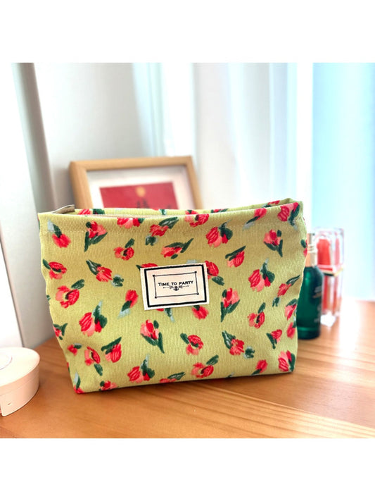 Cosbai - Canvas Makeup Bag with Floral Prints