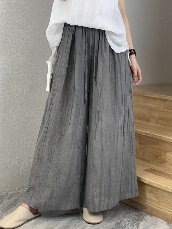 Loose Wide Leg Drawstring Elasticity Pleated Solid Color Pants Trousers