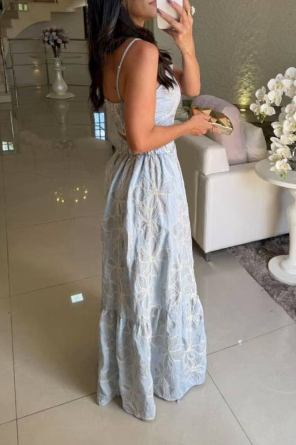 Fashion Sexy Suspender Top Elastic Waist Long Skirt Set