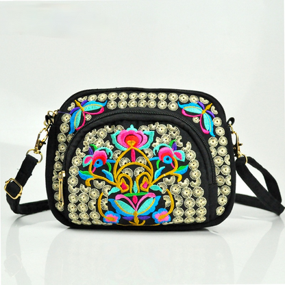 Tibet Ethnic Embroidery Bag Double Side Embroidery Canvas Zero Wallet Mobile Phone Bag Women'S Mini Slant Span Bag