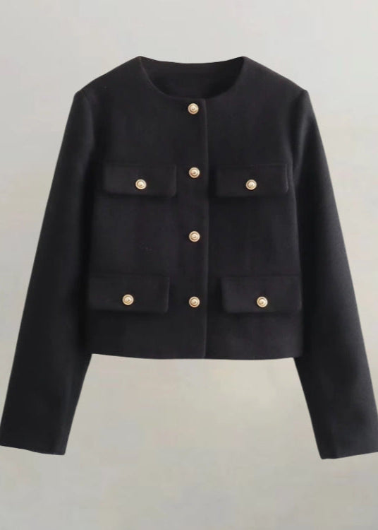 Tweed Cropped Jacket With Gold Button Accents
