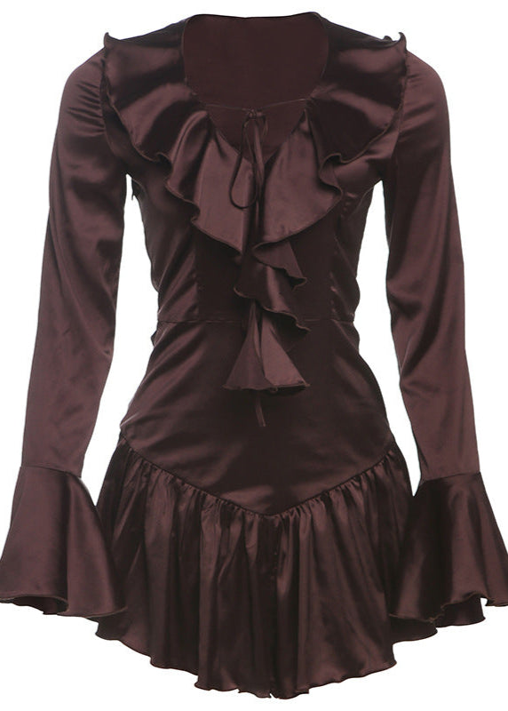 Satin Mini Dress With Ruffle Lace Up Details