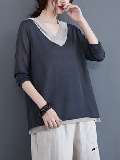 Original False Two Knitting T-Shirt Thin Sweater