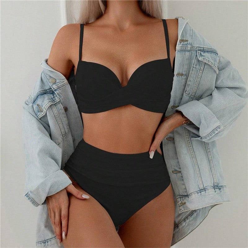 Solid Steel Wire High Waist Bikini